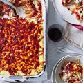 Adam Liaw’s clean-the-fridge pasta bake. Styling by Hannah Meppem.