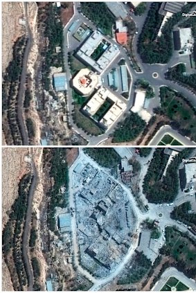 Before and after the recent missile strikes on the Barzah Research and Development Centre in Syria.