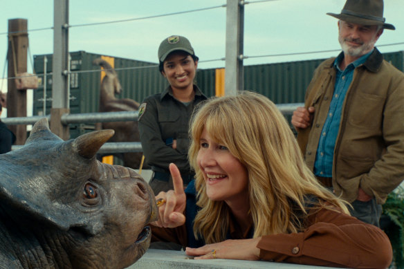 Laura Dern and Sam Neill provide the romantic spark in Jurassic World Dominion.