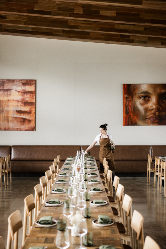 The dining room accommodates groups. 