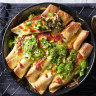 Spicy coriander and pork frying pan enchiladas