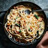 Crispy salmon and miso carbonara.