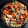 One-pan prawn saganaki with risoni.