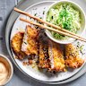 Pork schnitzel with Sriracha Kewpie and Japanese seaweed slaw.