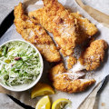 Buttermilk oven baked fish with green apple slaw.