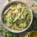 Zucchetti with grilled artichokes and rocket and mint.