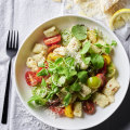 Ricotta and goat’s cheese gnudi with chilli, tomato and watercress.