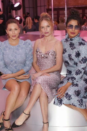 From left: Actresses Elizabeth Olsen, Kate Bosworth and Priyanka Chopra at the Kate Spade show.