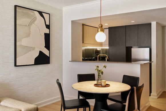 A kitchen can help turn an apartment hotel into a home.