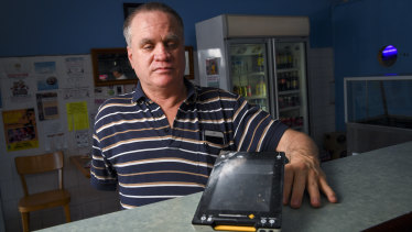 Martin Stewart, who is blind, is not able to use the new Albert eftpos machines because they have no keypads.