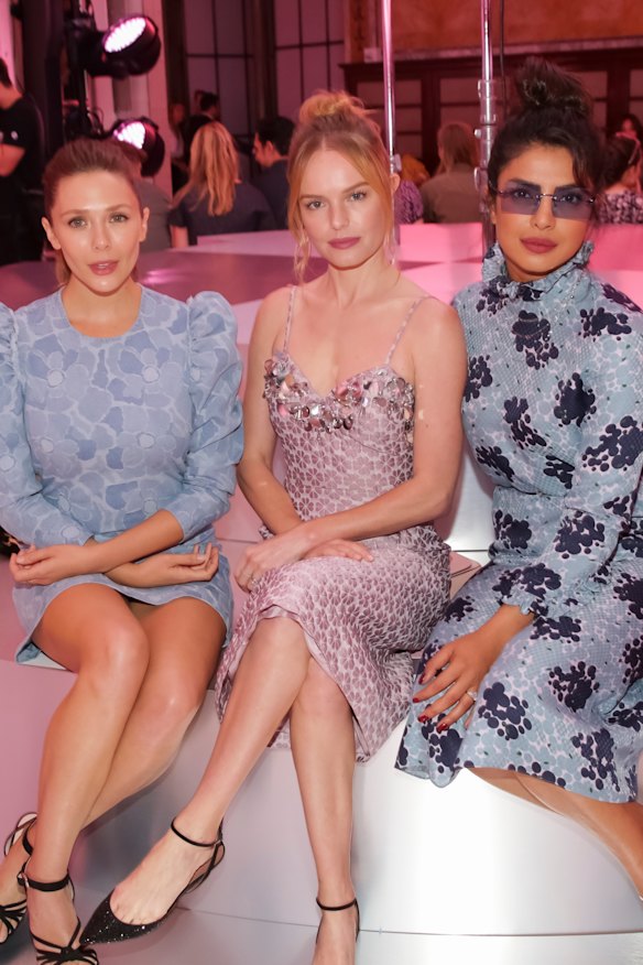 From left: Actresses Elizabeth Olsen, Kate Bosworth and Priyanka Chopra at the Kate Spade show.