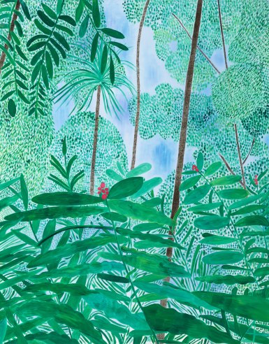 Sally Ross’ oil on board Tropical Berry Plants (2024) is on sale for $14,000.