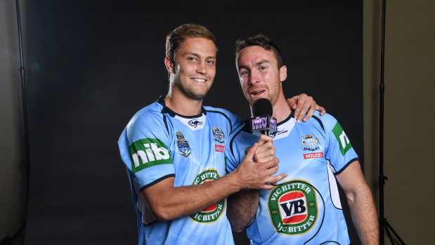 Trading places: NSW teammates Matt Moylan and James Maloney swapped clubs during the off-season.