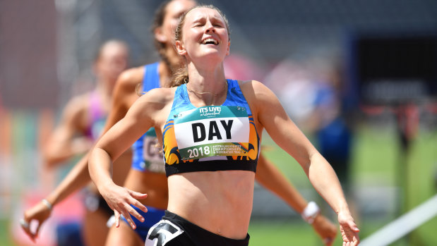 Going places: Riley Day wins the women's 200 metre final at the Australian Athletics Championship at Carrara Stadium on the Gold Coast.