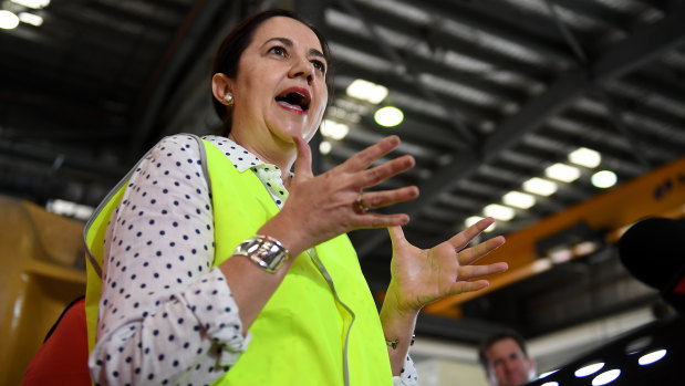 Queensland Premier Annastacia Palaszczuk speaks during a press conference in Mackay.