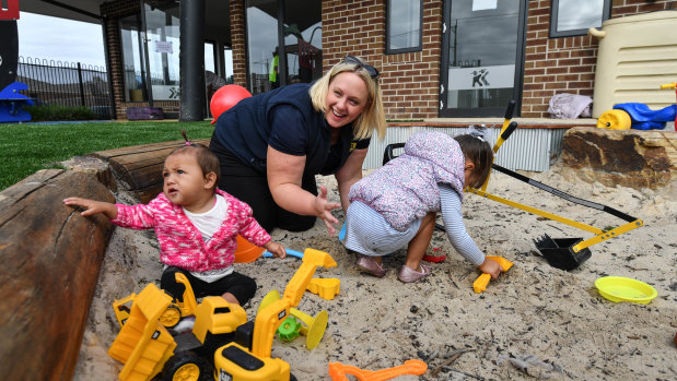 Back to work, and play: Sam Johnson, co-owner of Kool Kidz Tarneit is preparing to re-open her rebuilt childcare centre on February 26 after fire razed the old building. 