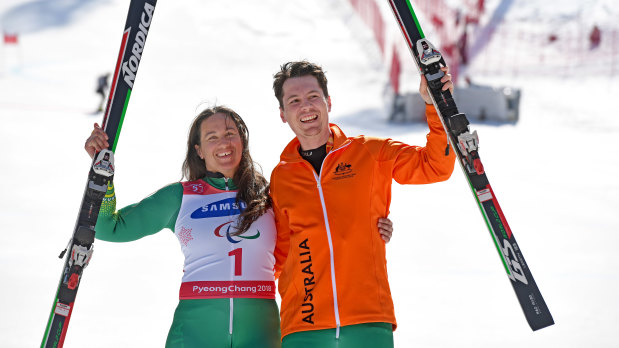 Dual Winter Paralympic bronze medalist Melissa Perrine with her guide Christian Geiger.