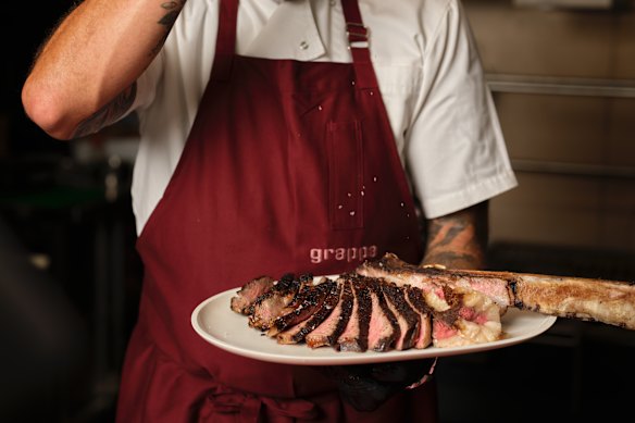 Full-blood wagyu tomahawk steak.