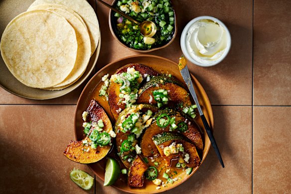 Get hands-on with this Mexican pumpkin and tortilla dish.