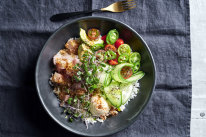 Mexican ceviche rice bowl. 