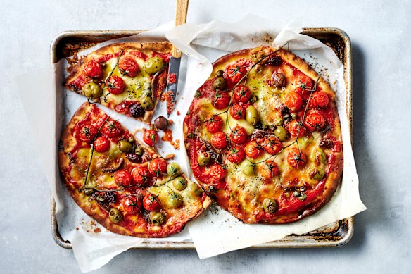 20-minute summer puttanesca pizza.