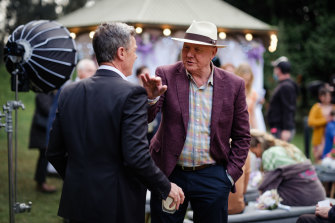 Stefan Dennis, back to camera, and fellow stalwart Alan Fletcher on set for the finale.