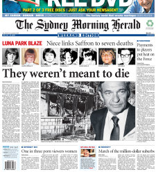 Front page of the Sydney Morning Herald in 2007 revealing claims of links between the ghost train fire and underworld figure Abe Saffron.