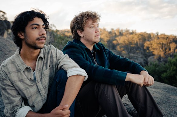 Hunter Page-Lochard and Harvey Zielinski in Sweet Milk Lake.