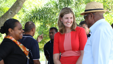 Labor candidate for Cook Cynthia Lui, Communities Minister (and Ministerial Champion for the Torres Strait) Shannon Fentiman and Cr Getano Lui of the Torres Strait Island Regional Council.