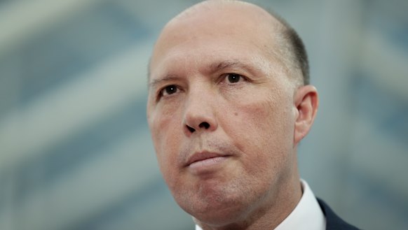 Home Affairs Minister Peter Dutton addresses the media on  Thursday.