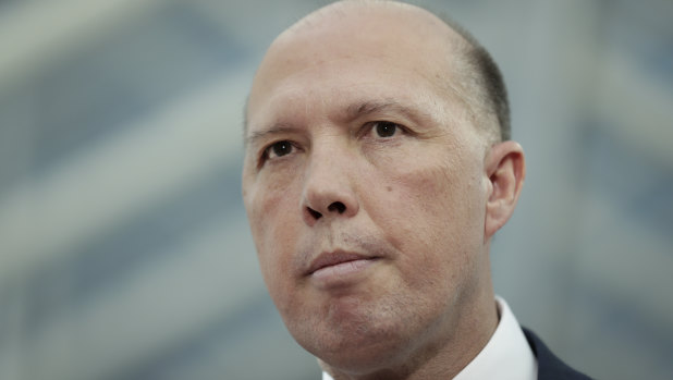 Home Affairs Minister Peter Dutton addresses the media on  Thursday.