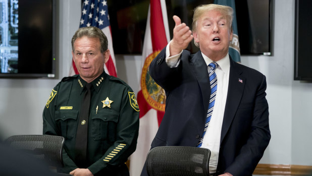 President Donald Trump in Florida following the shooting at Marjory Stoneman Douglas High School.