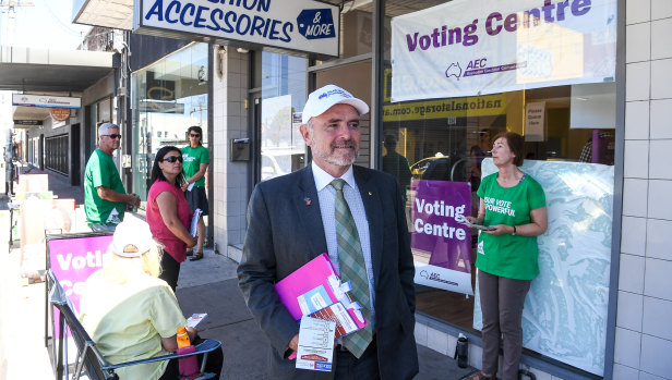 Australian Conservatives candidate Kevin Bailey campaigns in the Batman byelection.