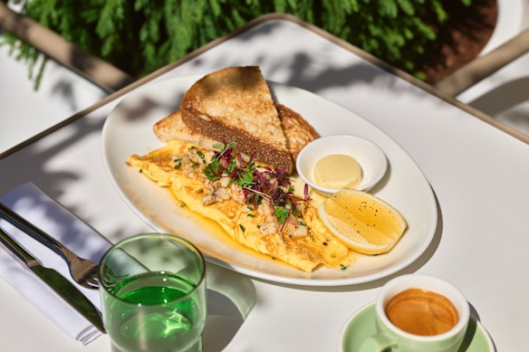 Blue swimmer crab omelette served at breakfast in the courtyard.
