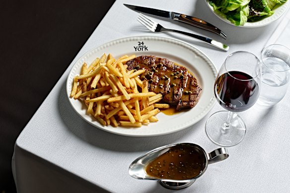 The steak comes with a choice of four sauces: peppercorn, mushroom, chimichurri or umami butter.