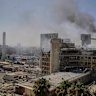 Smokes raises from a building of the Soroka hospital complex after it was hit by a missile fired from Iran in Be’er Sheva, Israel,