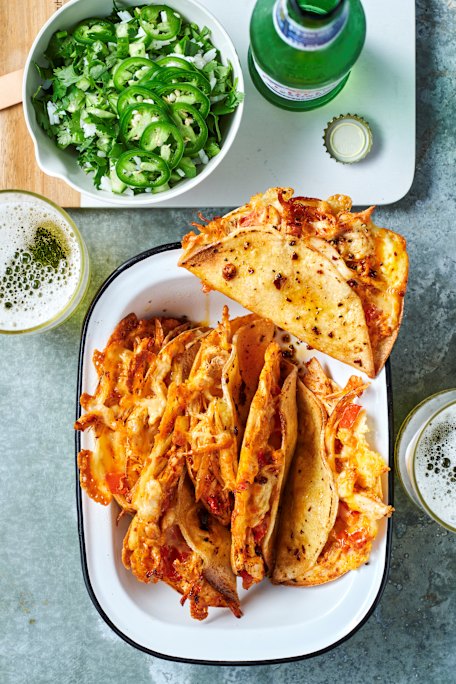 Easy chicken tacos recipe: chilli crisp and coriander rice salad