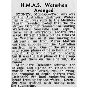 First published in The Age on August 19, 1941: “HMAS Waterhen Avenged”.