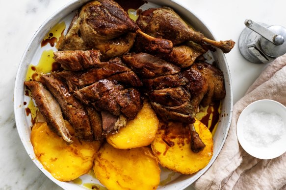 Duck confit with roasted mango.
