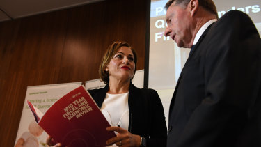 Treasurer Jackie Trad and Under Treasurer Jim Murphy at the MYFER release on Monday.