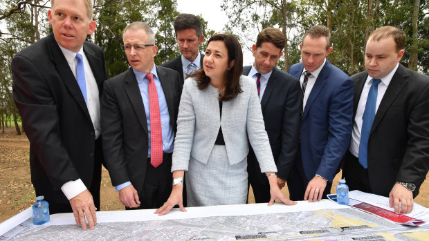 Premier Annastacia Palaszczuk with state and federal ministers as roadworks begin on the Pacific Motorway.