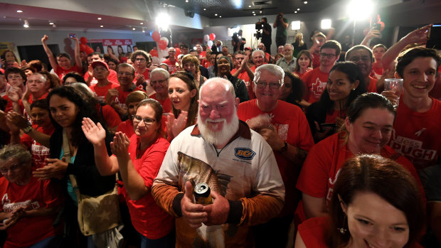 Labor supporters at an election night function at the Oxley Golf Club in Brisbane on Saturday.