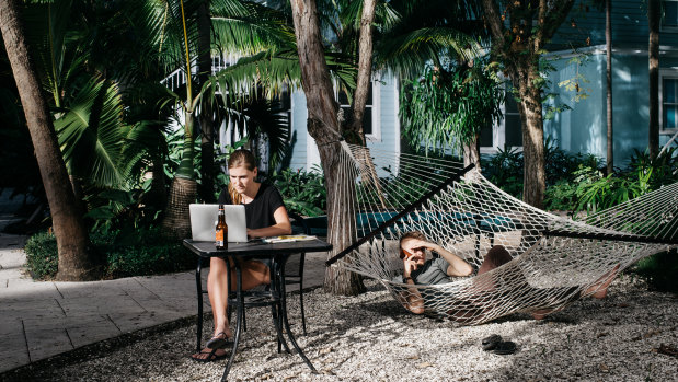 Graphic designer Annemiek van Luinen, 24, and her boyfriend, screenwriter Michael Koehler, 30, at Roam Miami.
