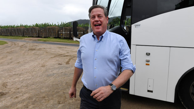 Opposition Leader Tim Nicholls arrives for a visit to a banana and sugar cane farm in Tully on Wednesday.