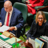 Treasurer Tim Pallas and Premier Jacinta Allan in parliament.