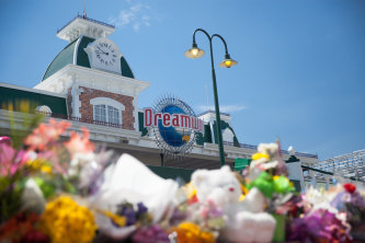 People laid tributes at Dreamworld after the tragedy in 2016.  