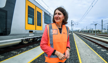 Gladys Berejiklian inspects the first new Waratah trains in Sydney on Thursday.