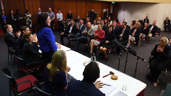 The Premier addressing the Labor caucus on Monday.