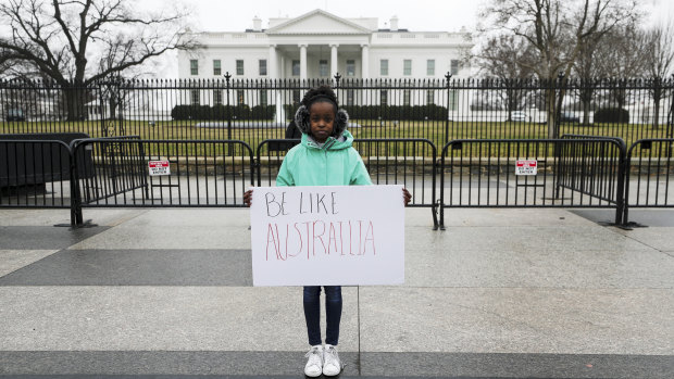 13-year-old Makenzie Hymes, from Virginia, calling for gun law reform at a protest outside the White House on Monday.