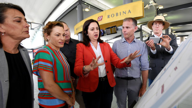 Premier Annastacia Palaszczuk discusses Labor's rail plans at Robina.